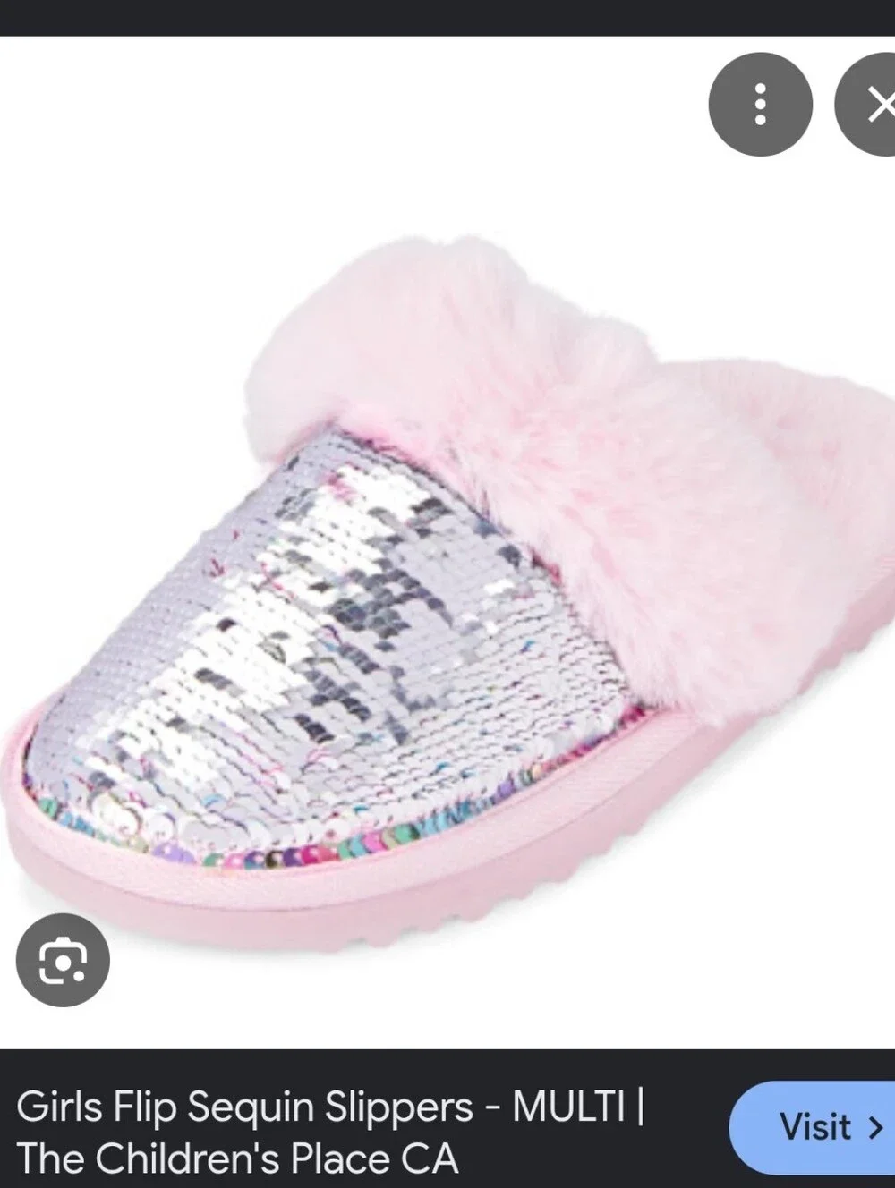 The Children's Place Flip Sequin Faux Fur Slippers Pink Multi Big Girl Sz 5/6